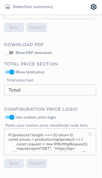 Custom configuration price logic setup
