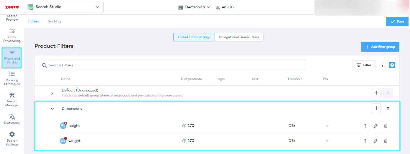 Filter groups