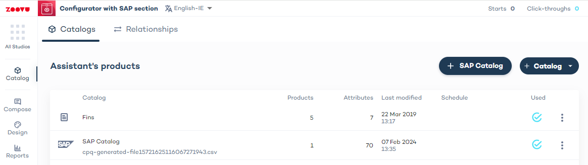 Catalog tab view