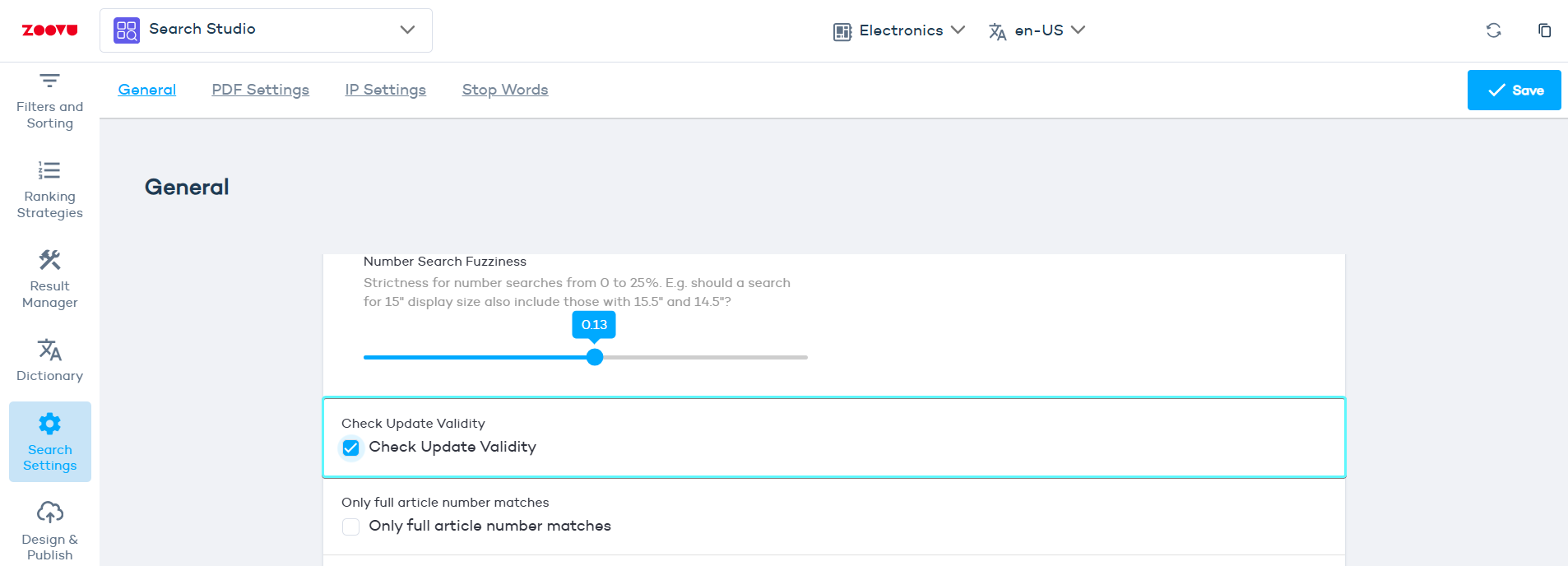 Search settings - update validity